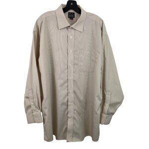 Jos A Bank Traveler's Collection Tan White Striped Button Down Shirt 17 1/2-34